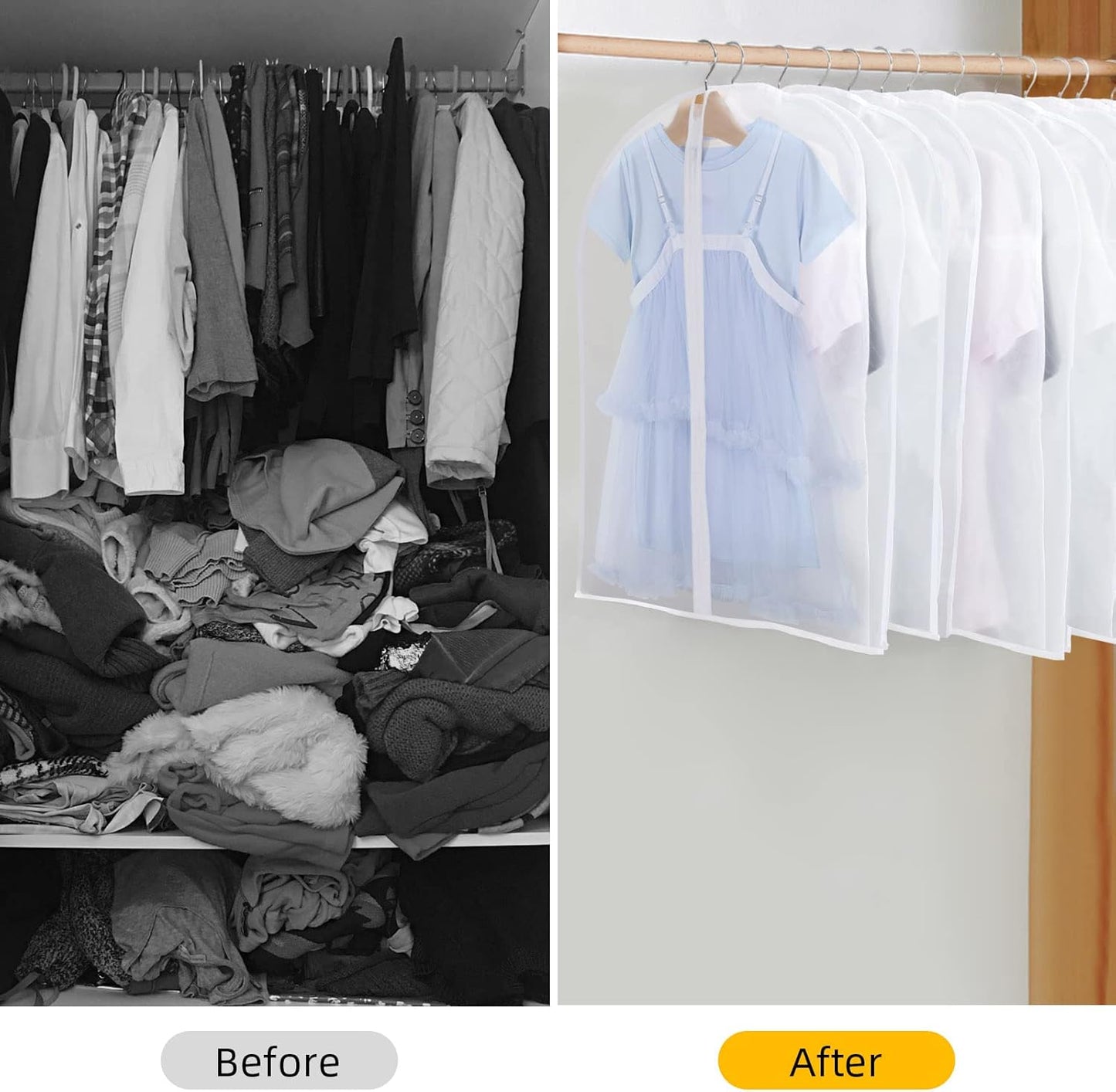 Hanging Garment Covers 24-Pack with Full Length Zipper and Anti-Dust Design, 3 Sizes
